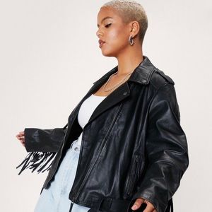 Nasty Gal Fringe Genuine Leather Moto Jacket